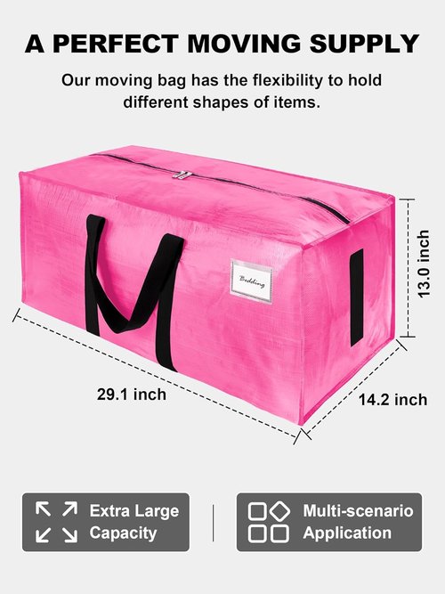 Large Moving Bags by [Brand Name] - 12 Pack Water-Resistant Heavy Duty Storage Totes - Space-Saving Design (Pink)