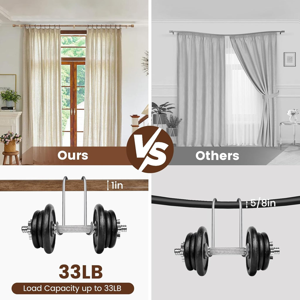 Skiennix 1” Diameter Adjustable Curtain Rod - Heavy Duty Matte Wood Grain | Fits 30-144 Inch Windows