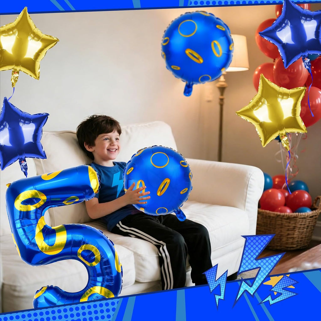 Regine Switzerland Number 5 Balloon - 40 Inch Blue & Gold Foil Helium Balloon for 5th Birthday Party Decor
