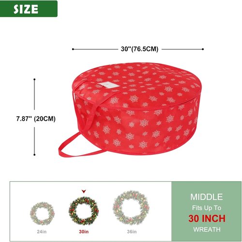 Christmas Wreath Storage Container | 30-Inch Organizer Bag with Durable Handles - Holiday Wreath Storage - 1 Pack