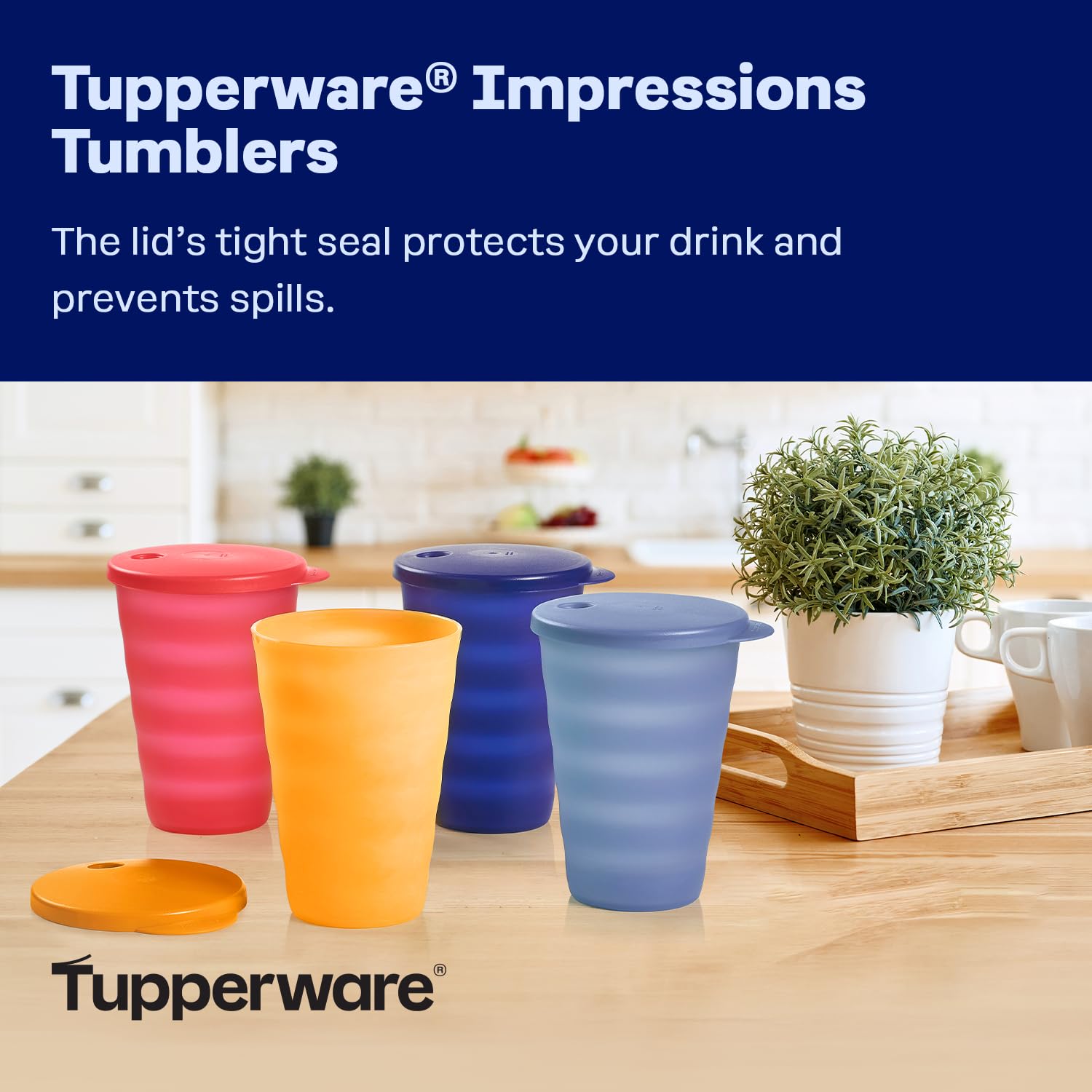 Tupperware Impressions Tumbler Setin Multicolor, 4 Count, Dishwasher Safe and BPA Free (4 Tumblers, 4 Lids, 17 fl oz each)