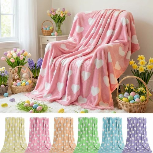 Tingjoo 6 Pack Easter Throw Blankets 50 x 60 Pastel Love Heart Soft Fuzzy Plush Cozy Flannel Blankets for Mother Day Wife Women Self Gifts Couch Sofa Bedroom Living Room Decor
