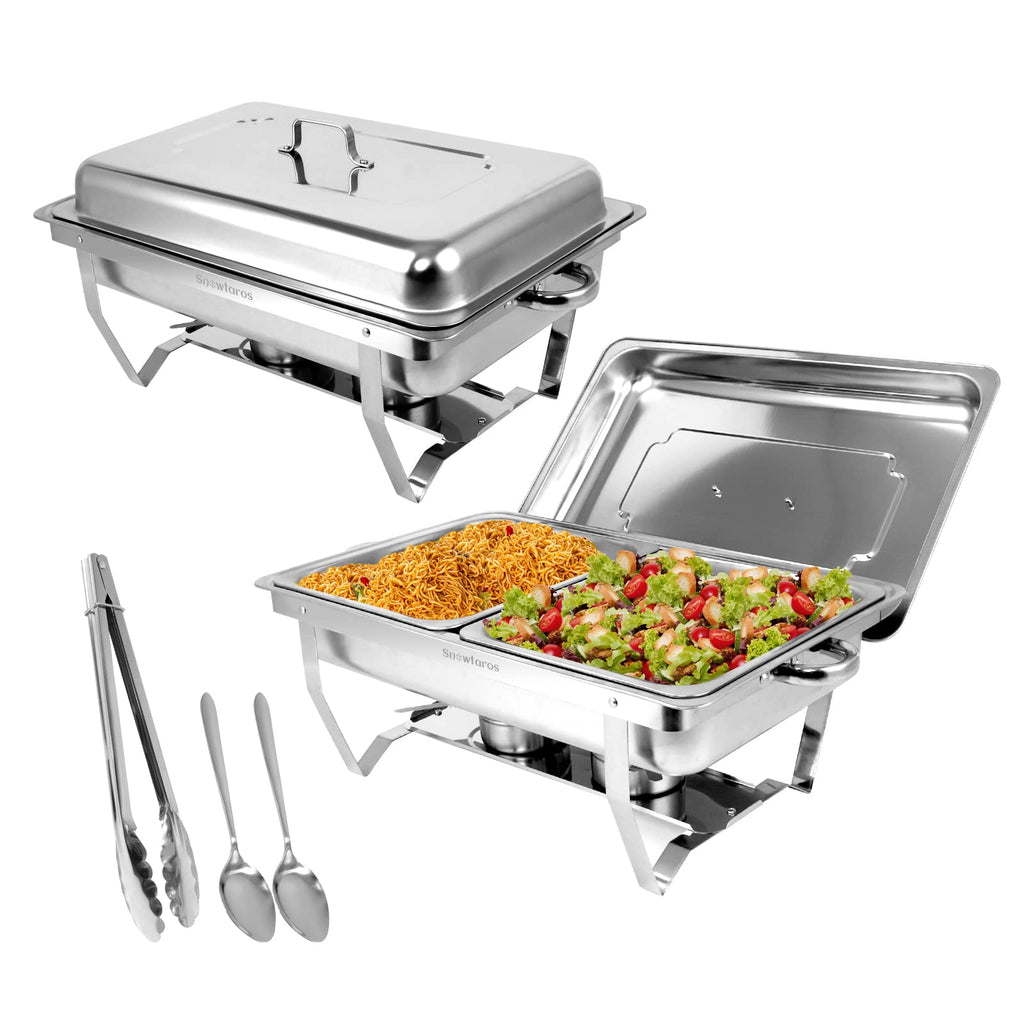 Snowtaros 2 Pack 8QT Chafing Dish Buffet Set, Stainless Steel Food Warmer Set, Rectangular Buffet Server with Tongs & Spoons for Parties, Catering, Banquets, Events (Half Size)