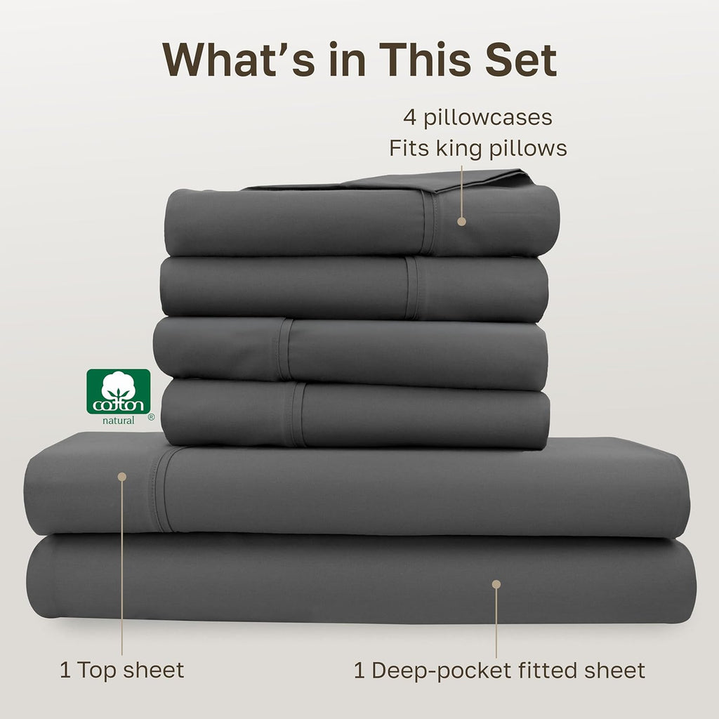 California Design Den King Size Sheet Set - Soft 400 Thread Count 100% Cotton, Deep Pocket | Grey, 6-Pc with 4 Pillowcases