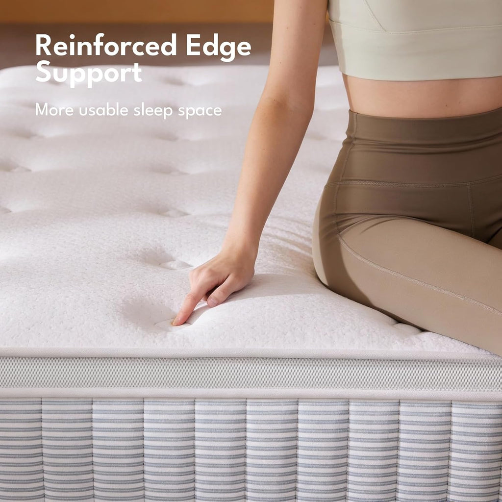 Queen Mattress - 14 Inch Hybrid Memory Foam with Reinforced Edge Support & Zoned Coils