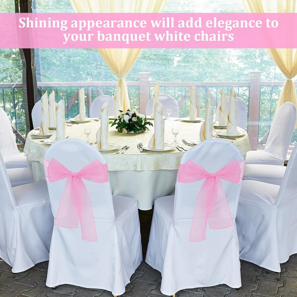 Skiennix Pink Chair Sashes - Elegant Organza Chair Bows for Weddings & Parties | 10PCS Set