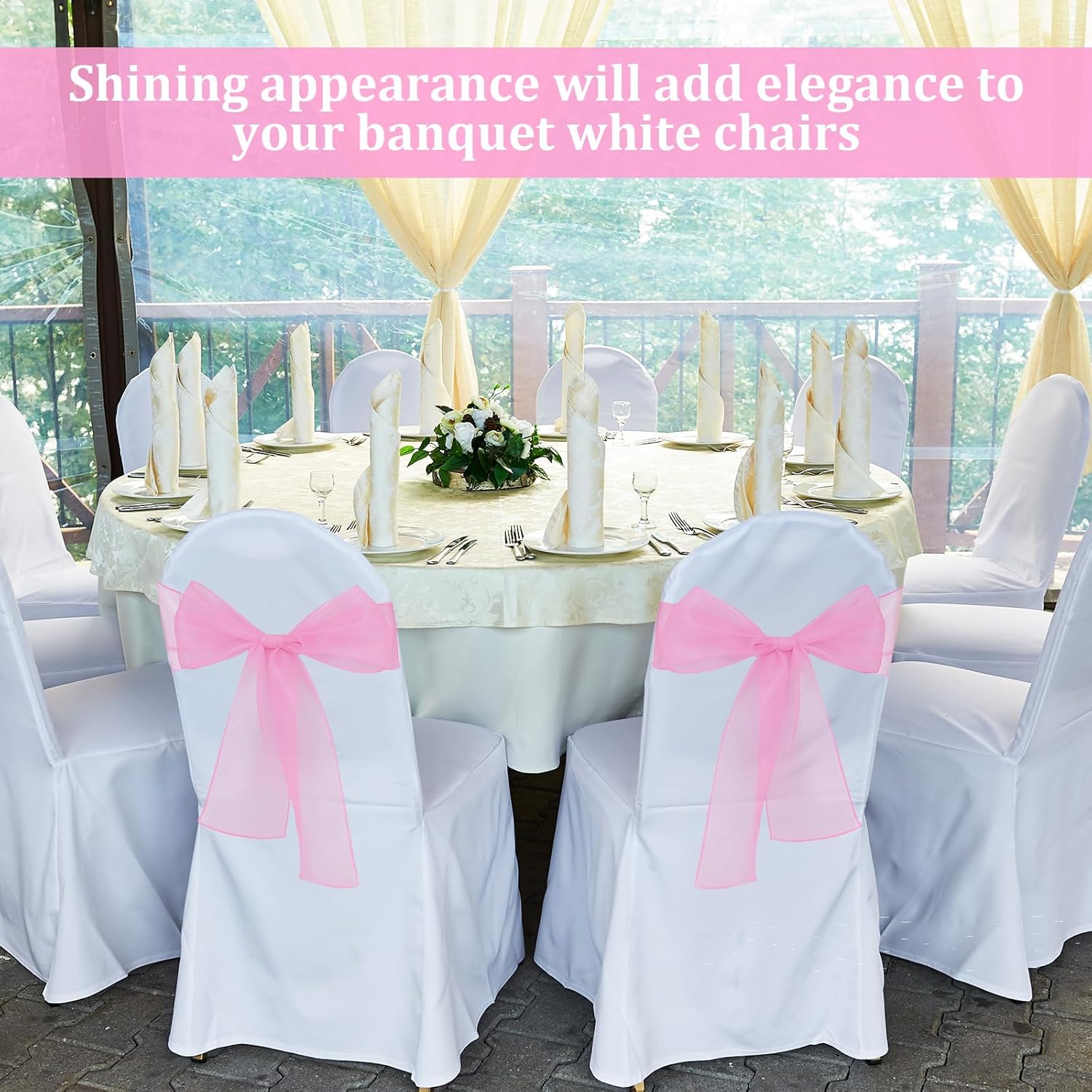 Skiennix Pink Chair Sashes - Elegant Organza Chair Bows for Weddings & Parties | 10PCS Set