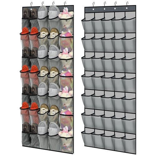 Windyun 2 Pcs 70 Large over The Door Shoe Organizer Hanging Shoe Rack for Closet Holder Gray Mesh Pockets Back to School Behind Door Hanger Storage Nonslip for Home Room School Dorm, Each 35 Pockets