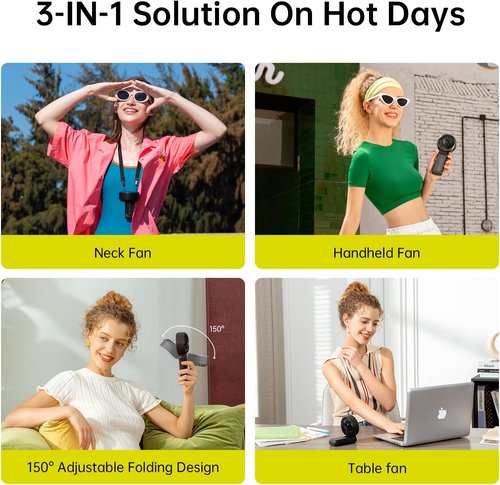 JISULIFE Handheld Fan Life7 - Powerful 5-Speed Cooling, 19.5H Runtime, 5000mAh Battery | Portable Black Fan for Travel & Events