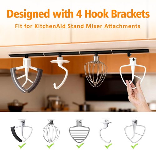 KIDOT 4 Pcs Stand Mixer Attachment Holders Compatible with Kitchen Aid Mixer Accessories, Mixer Beater Scraper Hanging Holders Storage Organizer, Securely Holds 4 Mixer Attachments Space Saver, White