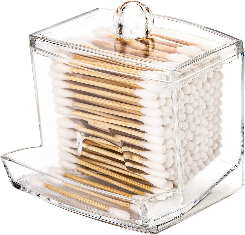 Tbestmax Qtip Holder Dispenser - Clear 10oz Bathroom Organizer for Cotton Swabs & Accessories