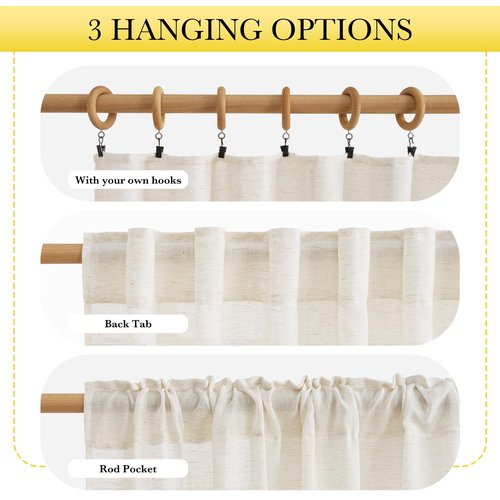 NICETOWN Sheer Linen Curtains 96 Inch Length for Bedroom Living Room 2 Panels, Ivory Rod Pocket & Back Tab Semi Sheer Drapes Privacy Semitransparent Farmhouse Window Treatment, W52 x L96