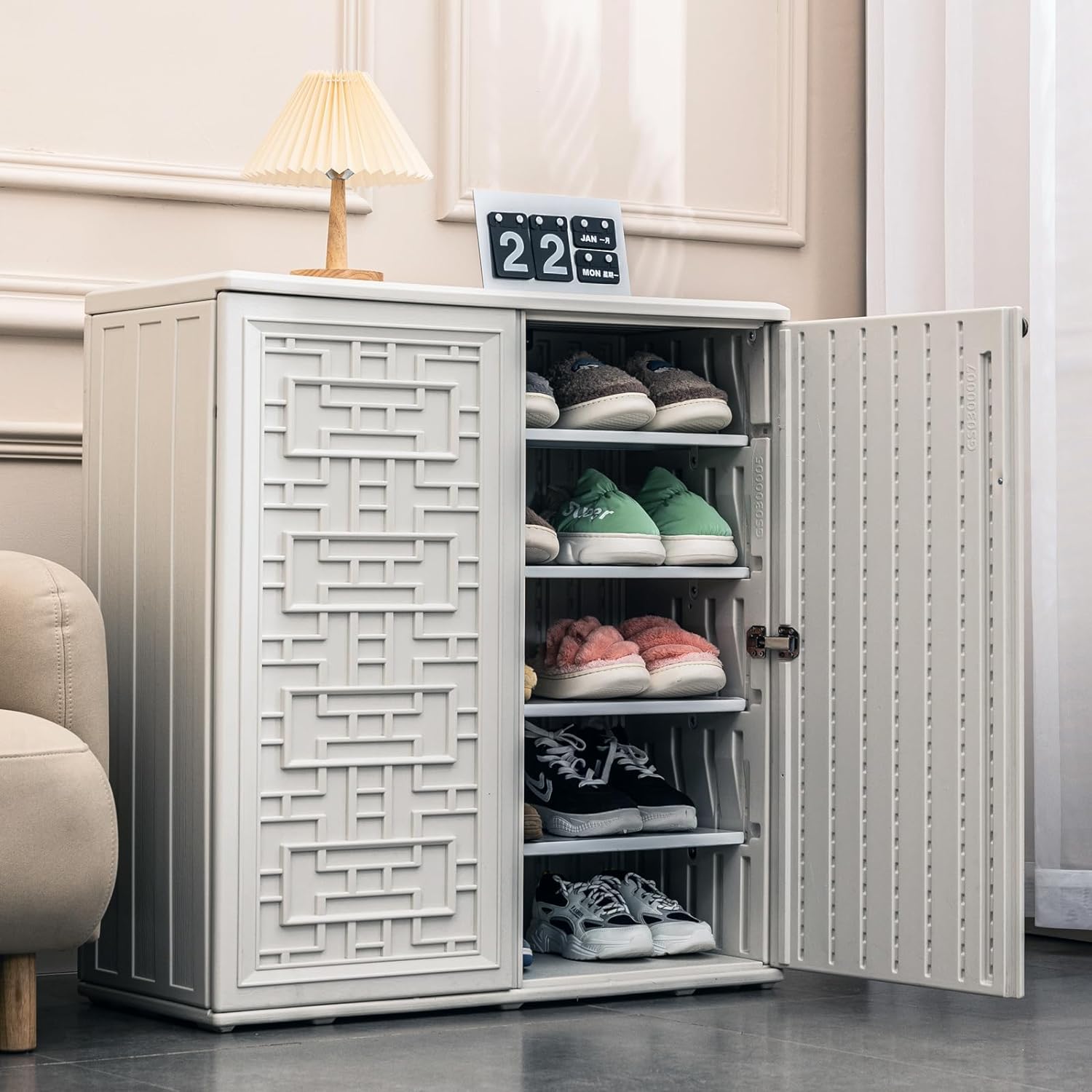 Mrosaa Waterproof Indoor Outdoor Storage Cabinet - Versatile Off-White Plastic for Patio & Garden | 34.3''L x 15''W x 36.2''H