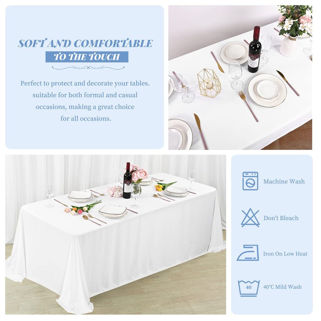 Showgeous 5 Pack White Tablecloths for 8 Foot Rectangle Tables 90 x 156 Inch Rectangular Tablecloth, Bulk Polyester Fabric Table Clothes Washable Long Table Covers for Wedding Party Buffet Restaurant