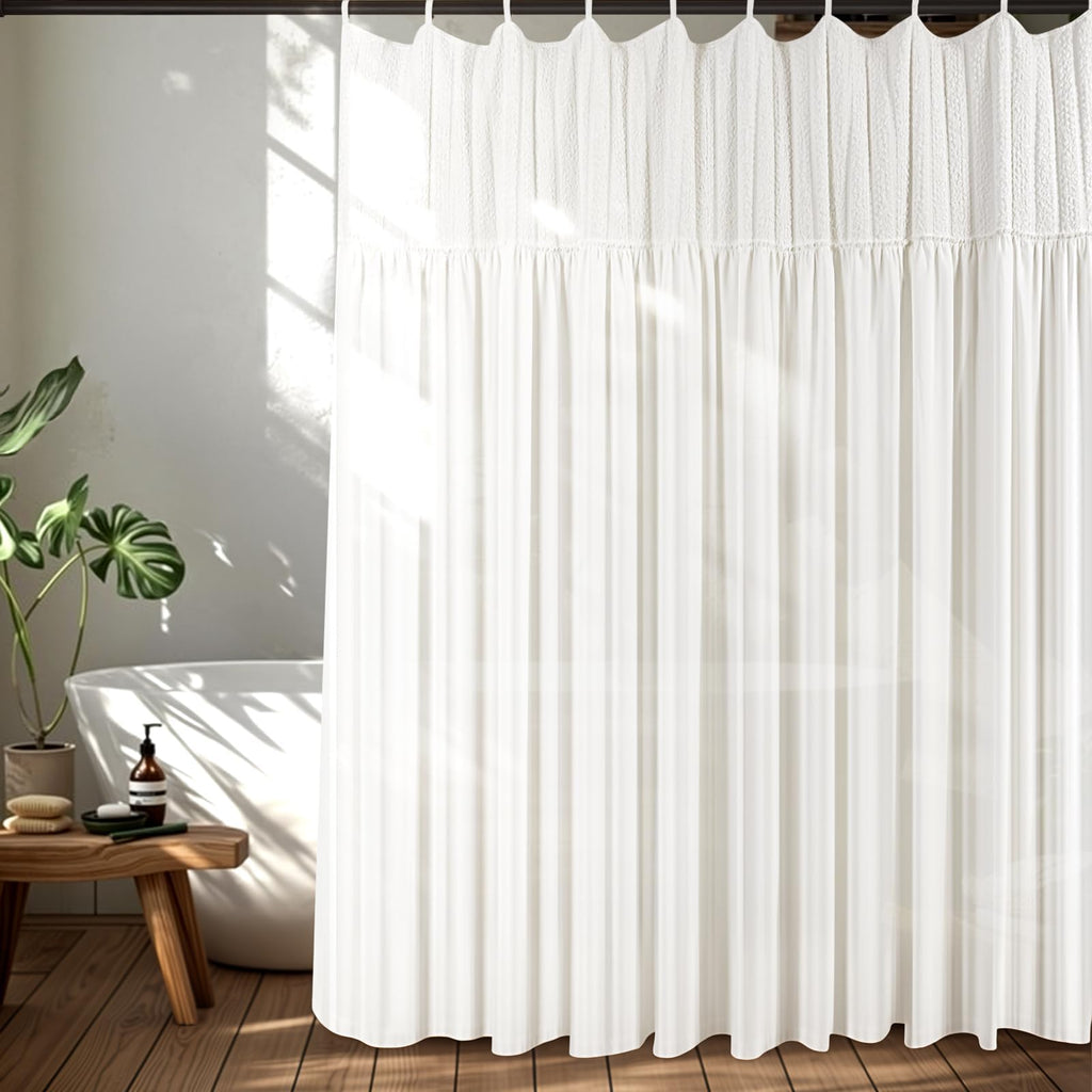Treory Valentine’s Day White Shower Curtain Set, Victorian Linen Shower Curtain for Bathroom with Fabric Ropes, Romantic Modern Decor for Girls & Women, 72" x 72"