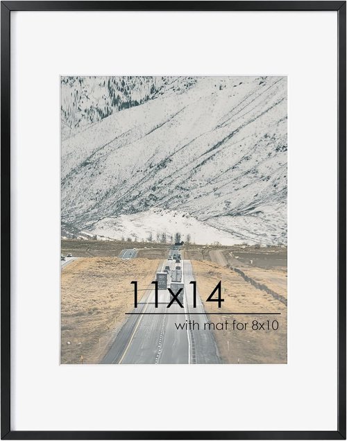 FLYJOE 11x14 Picture Frame - Stylish Metal Frame with Mat for 8x10 Photos | Black Aluminum Design