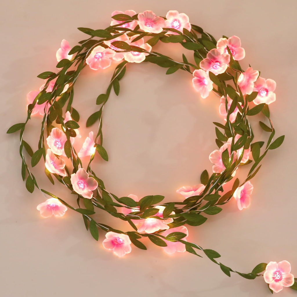 Cherry Blossom Vine Lights 13ft 40 LED Flower String Lights USB Plugin & Battery Operated Fairy Lights with Timer 8 Modes Remote Decorative Light for Graduation Bedroom Wedding Birthday Party Gift