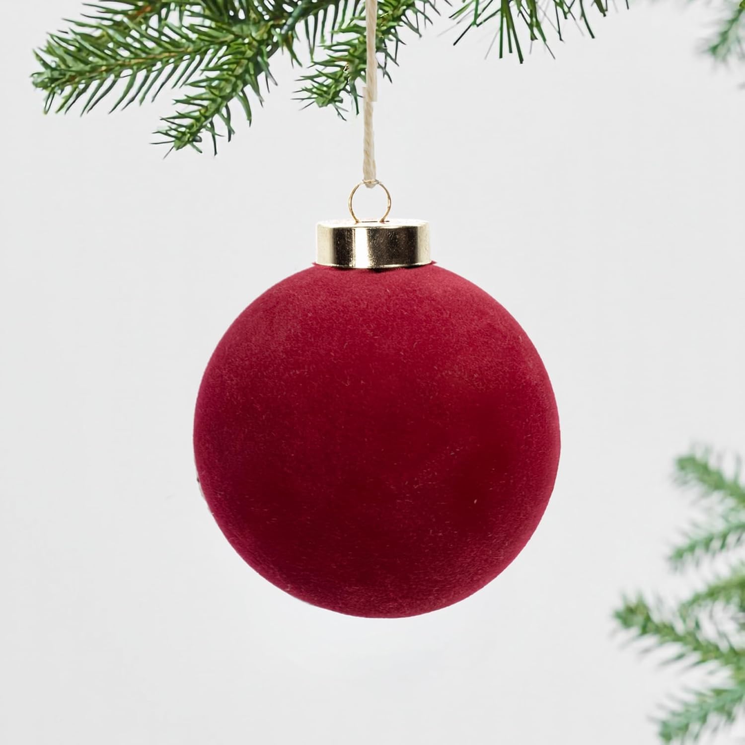 Red Velvet Flocked Christmas Ornaments by [Brand Name] - 15PCS Shatterproof Matte Balls for Elegant Holiday Decor | 3.15” Burgundy Red