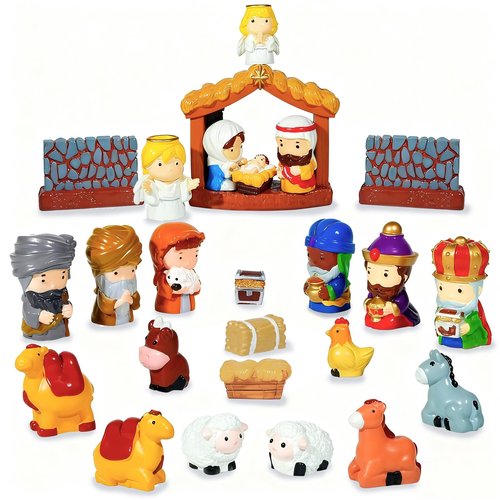 Furjane 24 Pcs Christmas Little Nativity Set Christmas Nativity Scene Resin Hand-Painted Nativity Set Figurines for Party Decorations Tabletop