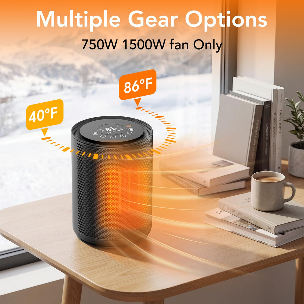 COWSAR Space Heater, 1500W Portable Electric Heaters with Thermostat, Remote, Overheat and Tip-Over Protection, 24H Timer, 3 Modes, Safe Quiet Room Heater Small Space Heaters for Indoor Use