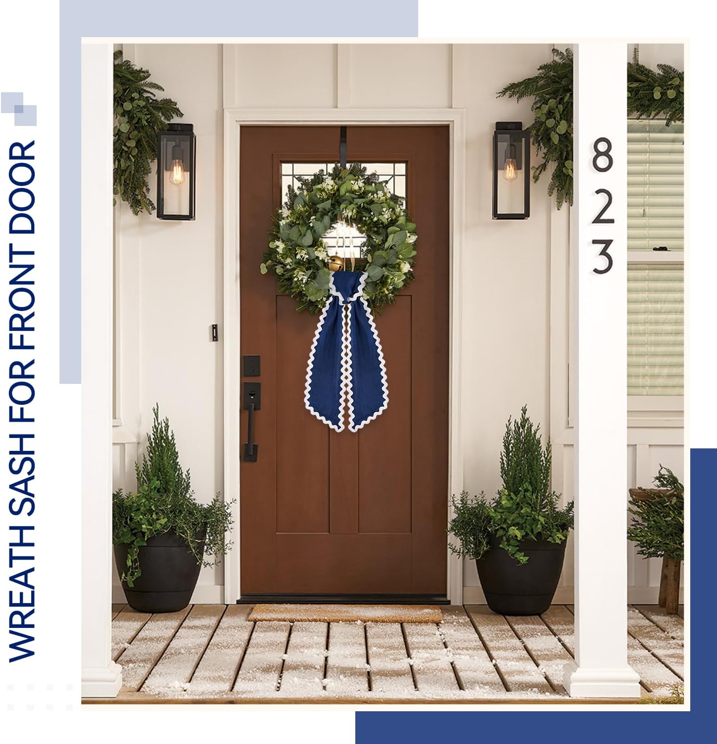 Skiennix Scalloped Wreath Sash - Ruffle Ribbon Bow for Front Door Decor | Navy & White, 2 Pcs