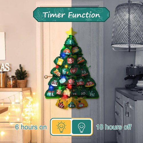 Cshare Christmas Advent Calendar - Reusable Hanging Tree Design with 24 Pockets for Countdown Decor