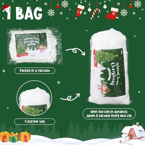 Christmas Fake Snow - 9.2oz Fluffy Artificial Snow for DIY Tree Decor & Winter Displays
