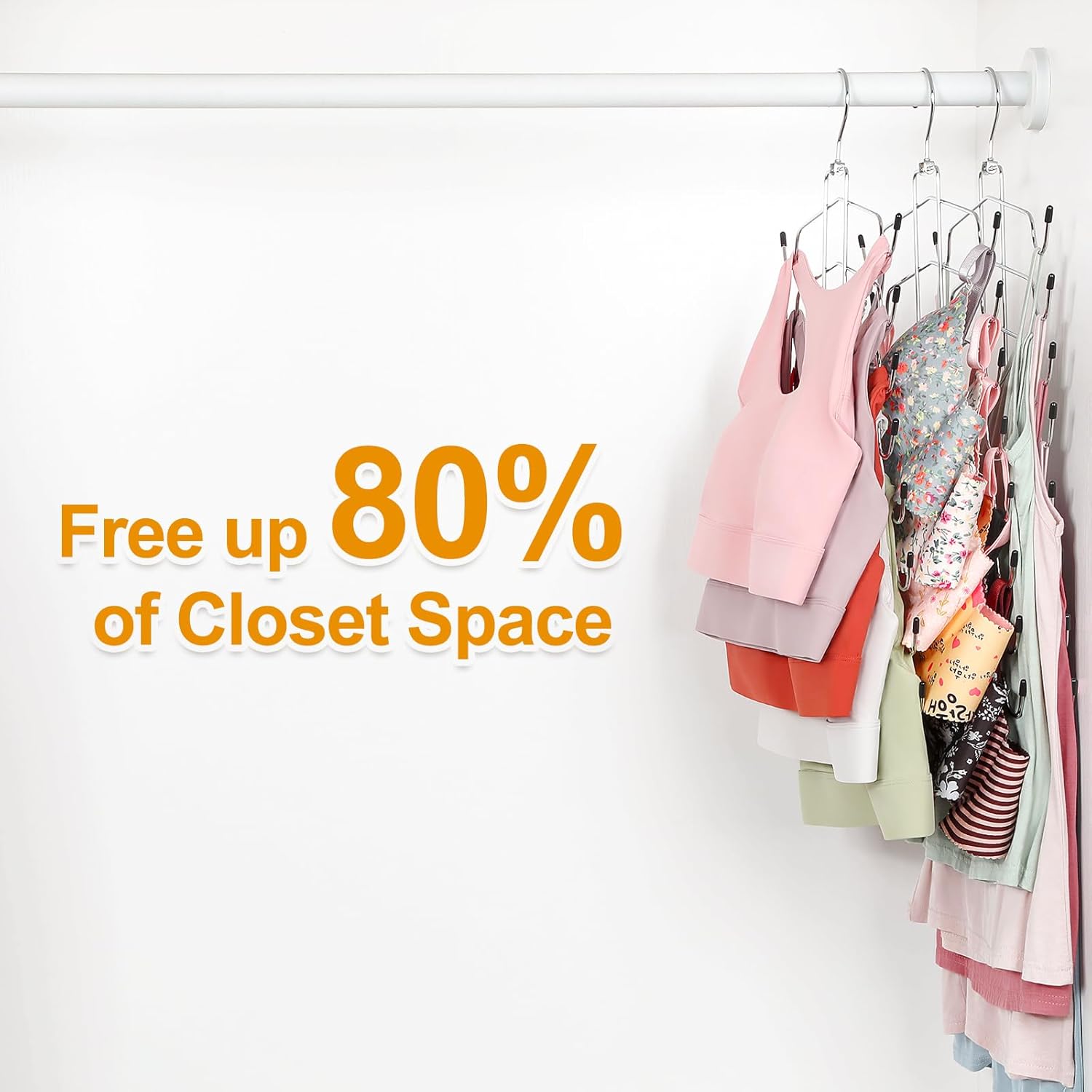 TOPIA HANGER 2 Pack Space-Saving Tank Top & Bra Hanger - 8 Layers for Closet Organization, Silver