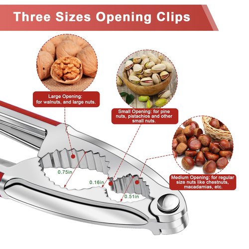 4 Pcs Walnut Cracker Tools, Windspeed Nut Crackers Three Opening Clips Nut Shell Openers Tools for Seafood Cracker, Lobster Crab Non-Slip Handle Shell Cracker with 2 Pcs Picks (red)
