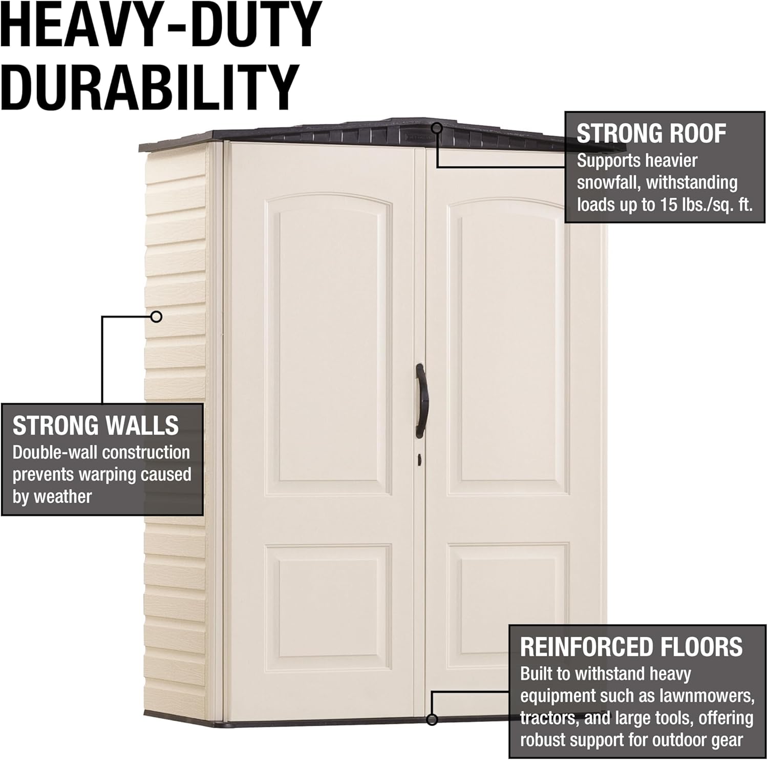 Rubbermaid Small Vertical Resin Outdoor Storage Shed - Weather Resistant, Beige/Brown, 2.3 x 4.6 Ft | Ideal for Backyard, Garden Tools & Patio Cushions