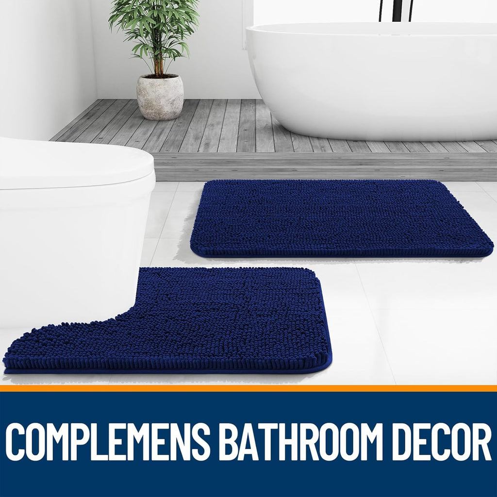 OLANLY Bathroom Runner Rugs - Extra Soft Chenille Bath Mats | 47x20, Quick Dry, Machine Washable, Navy