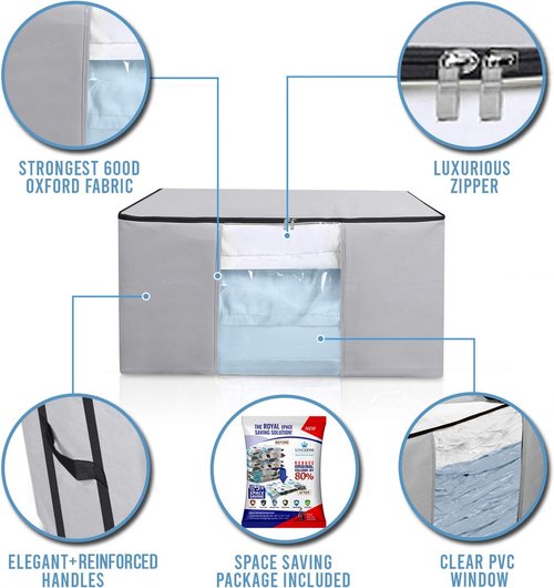 Cube Vacuum Storage Bags - Premium Space Saver Totes with Compression Seal for Clothing & Bedding | Jumbo Organizer