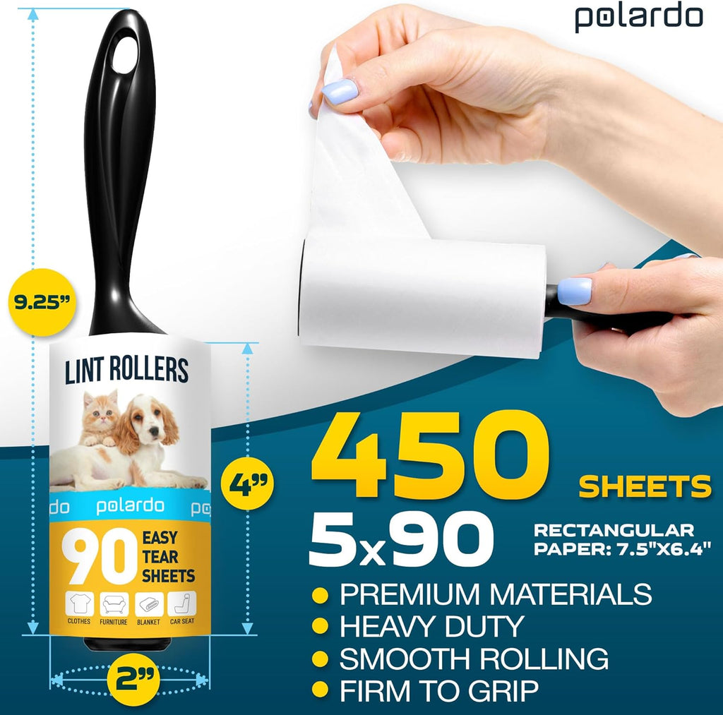 Skiennix Lint Rollers - Effective Pet Hair Remover for Couch, Clothes & Furniture - 5 Large Sticky Rollers