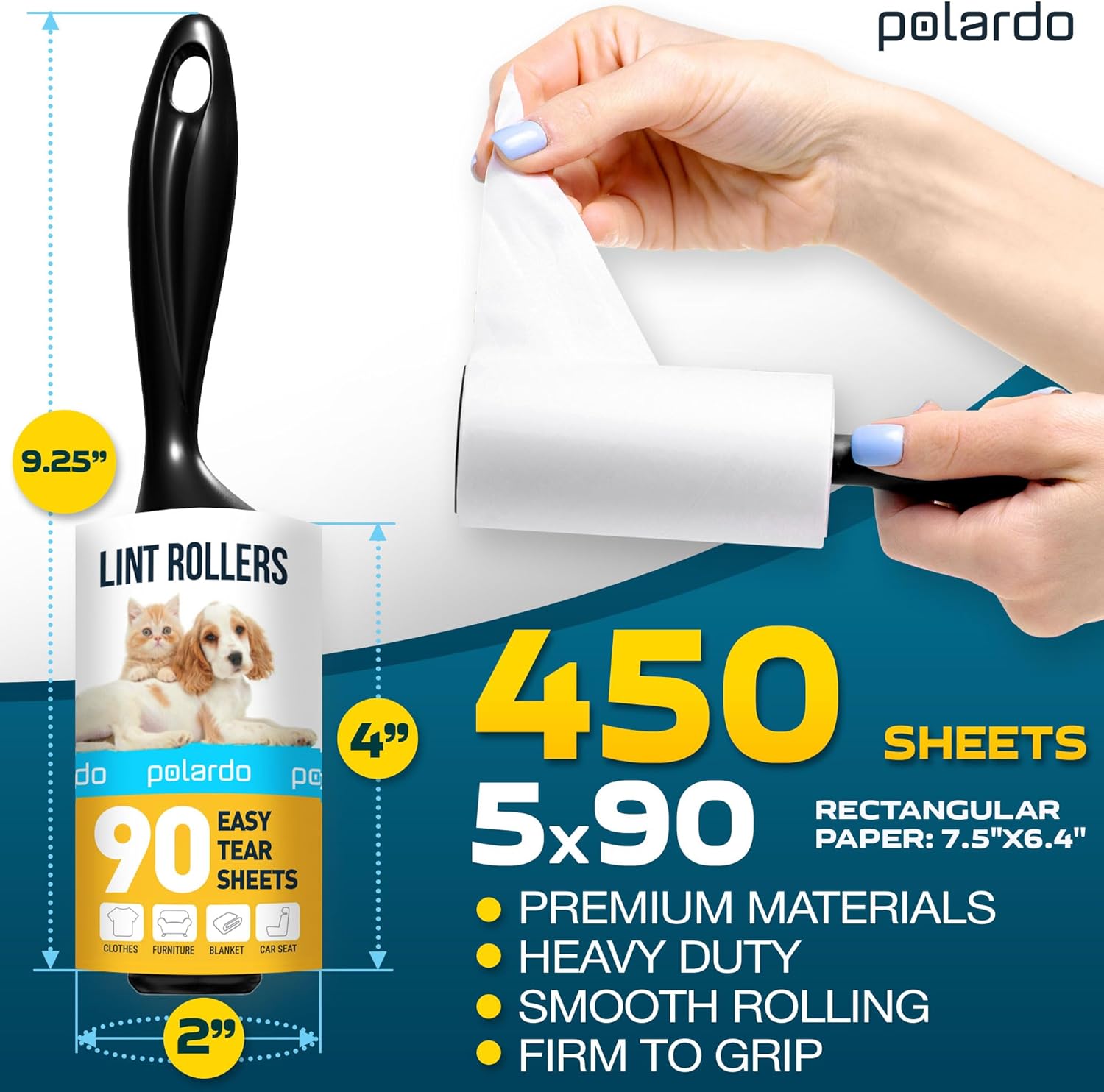 Skiennix Lint Rollers - Effective Pet Hair Remover for Couch, Clothes & Furniture - 5 Large Sticky Rollers
