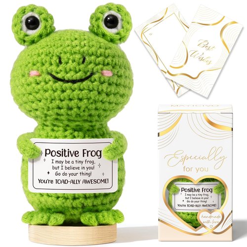 Emotional Support Crochet Positive Frog Inspirational Cheer Up Gifts for Women, Handmade Positive Crochet Gift Thank You Birthday Valentines Teacher Appreciation Gifts for Coworker Nurse Mom Friends