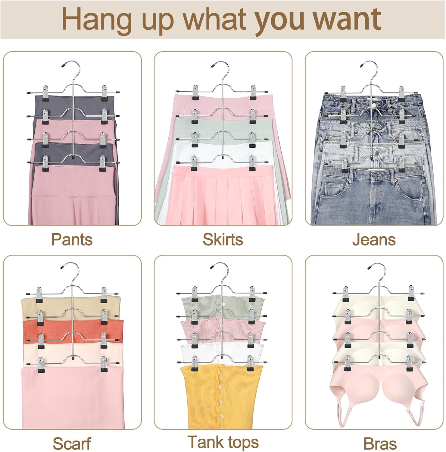 TOPIA HANGER 4-Tier Metal Skirt Hangers - Space-Saving Design with Adjustable Clips, Non-Slip Grip, Black | 2-Pack
