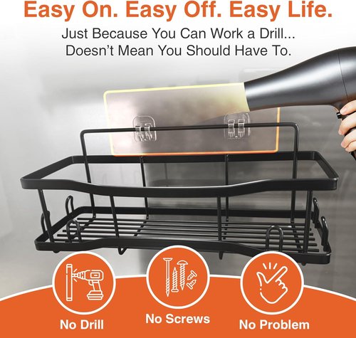 Athena Silken Shower Caddy Set - Rustproof 304 Stainless Steel Organizer - 40LB Capacity - Black