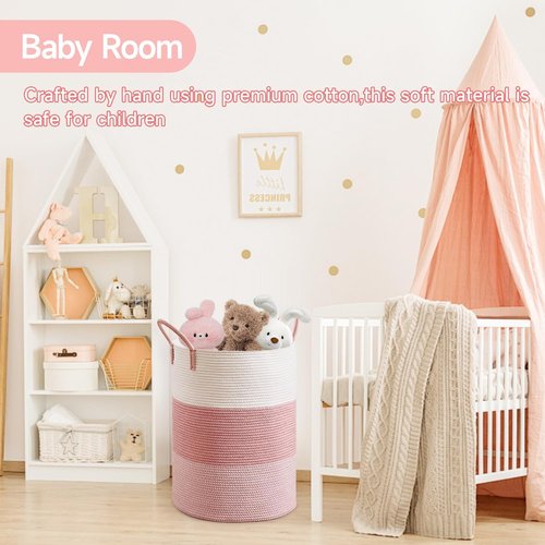 CLHMILY&Z 80L Round Laundry Basket - Pink Storage Hamper for Blankets, Toys & Nursery Essentials | 16.5x22.5 Inches