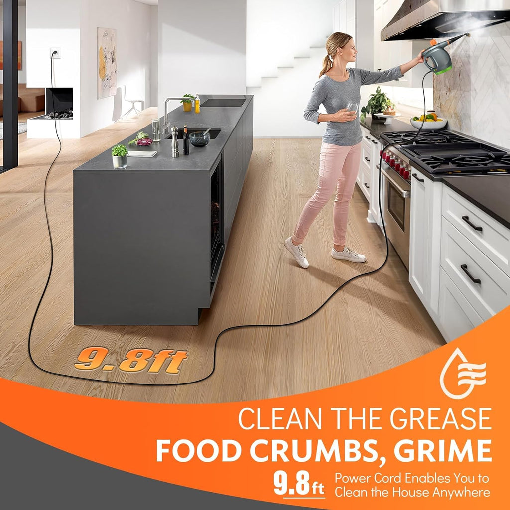 Skiennix 1250W Handheld Steam Cleaner - Multifunctional Pressurized Steamer with Detergent Container & Safety Lock for Kitchen, Bathroom, Windows & Floors