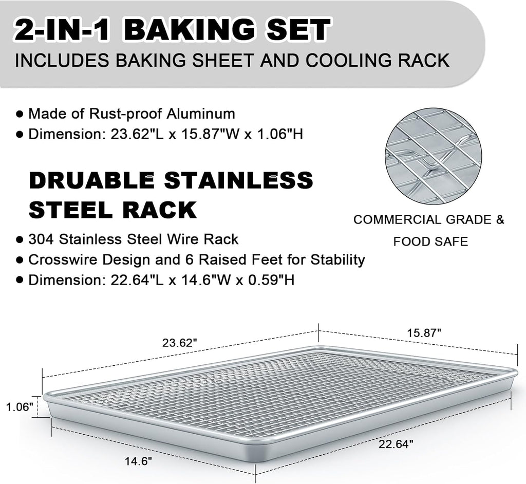 Natural Aluminum Baking Sheet Set by [Brand Name] - 24 Inch Extra Large Nonstick Cookie Trays | Commercial Quality & Warp Resistant