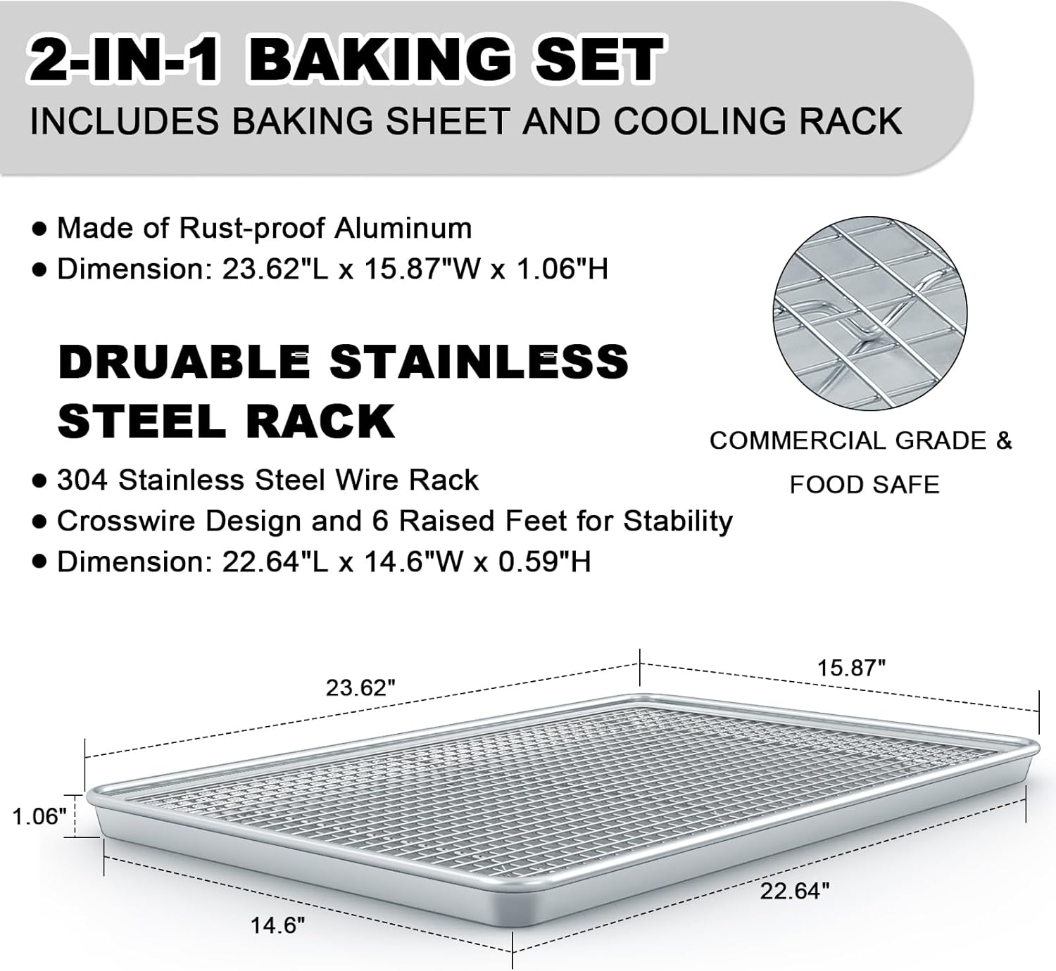 Natural Aluminum Baking Sheet Set by [Brand Name] - 24 Inch Extra Large Nonstick Cookie Trays | Commercial Quality & Warp Resistant