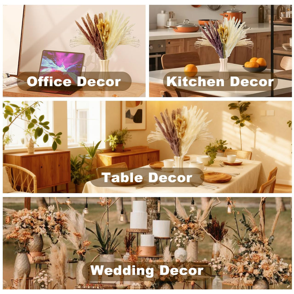 Gumingm Dried Pampas Grass Decor, 100 Stems Bouquet with Bunny Tails & Reed Grass, Boho Dried Flowers for Wedding, Home Table Centerpieces, Rustic Farmhouse Party Decorations