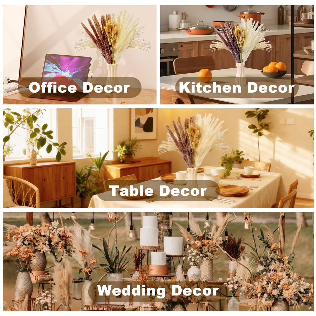 Gumingm Dried Pampas Grass Decor, 100 Stems Bouquet with Bunny Tails & Reed Grass, Boho Dried Flowers for Wedding, Home Table Centerpieces, Rustic Farmhouse Party Decorations