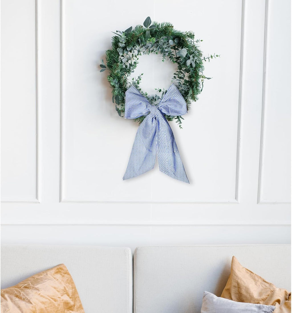 Skiennix Baby Shower Wreath Sash - Blue Seersucker Design for Front Door Decor | Holiday & Wedding Celebrations
