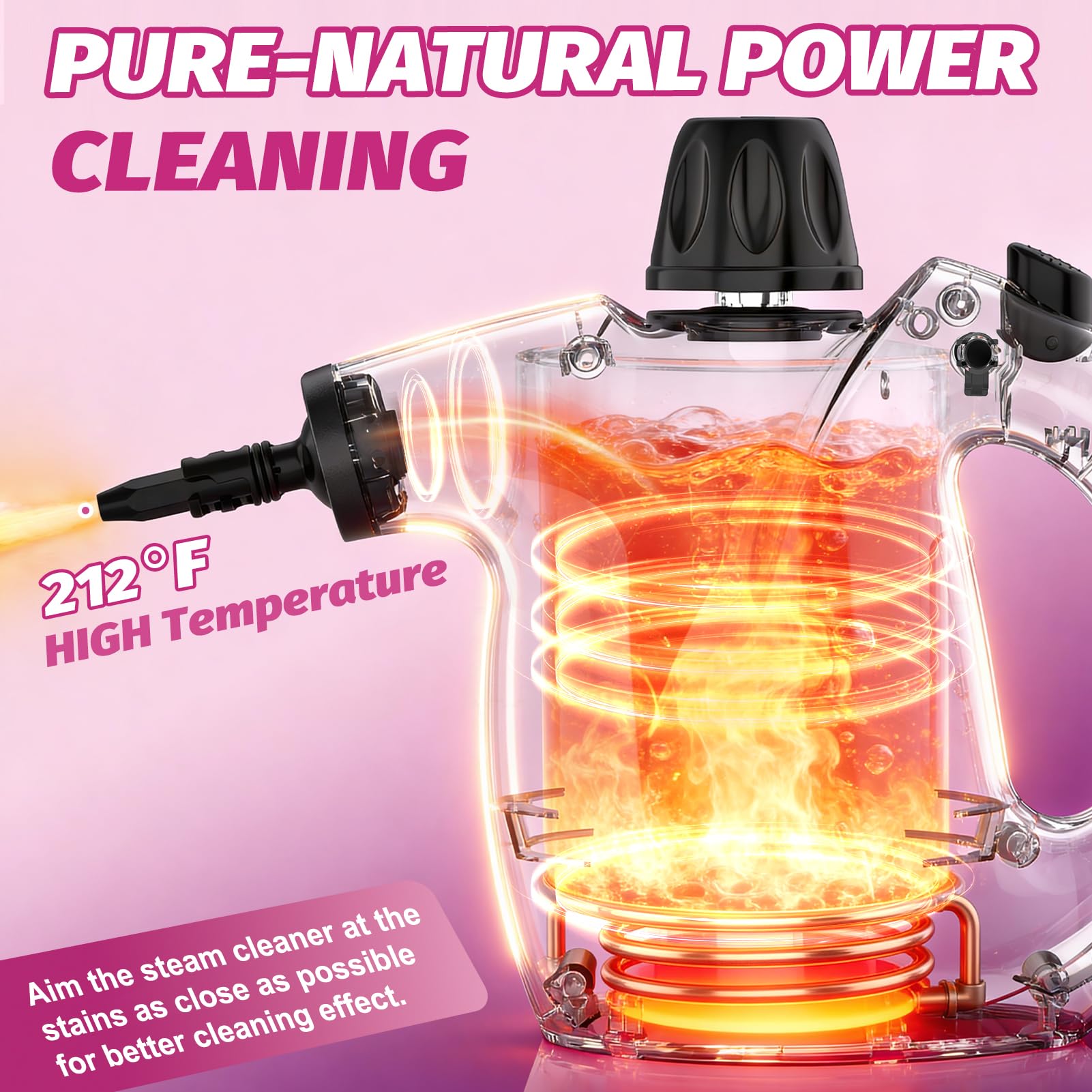 KIATO Handheld Steam Cleaner, Hand Held Steamer for Cleaning Home, Portable Pressurized Steamers for Upholstery Furniture Sofa Couch Floor Tile Grout Bathroom, Pink, SC23