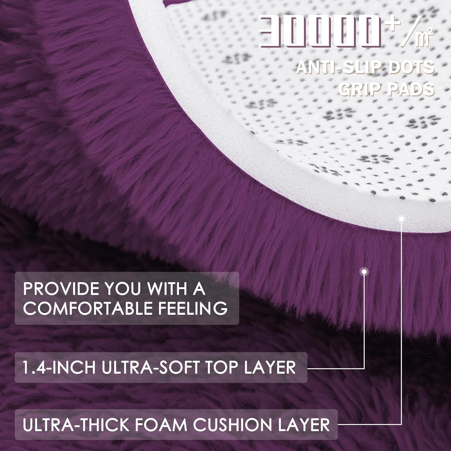 OLANLY Dark Purple Round Rug - Soft, Fluffy Shaggy Carpet | 9 ft Machine Washable Area Rug for Bedroom & Living Room Decor