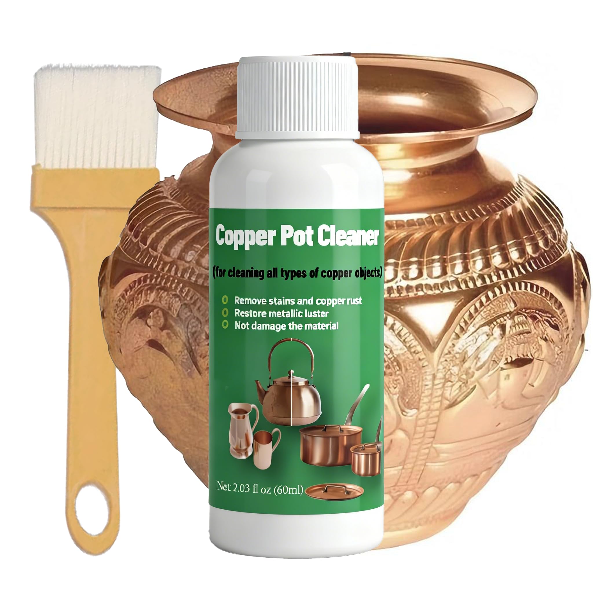 Truey Copper Pot Cleaner, Restores Shine & Removes Tarnish from Copper Wares, Multi-purpose Cleanser, Metal Polishing Compound detergent (60ml)