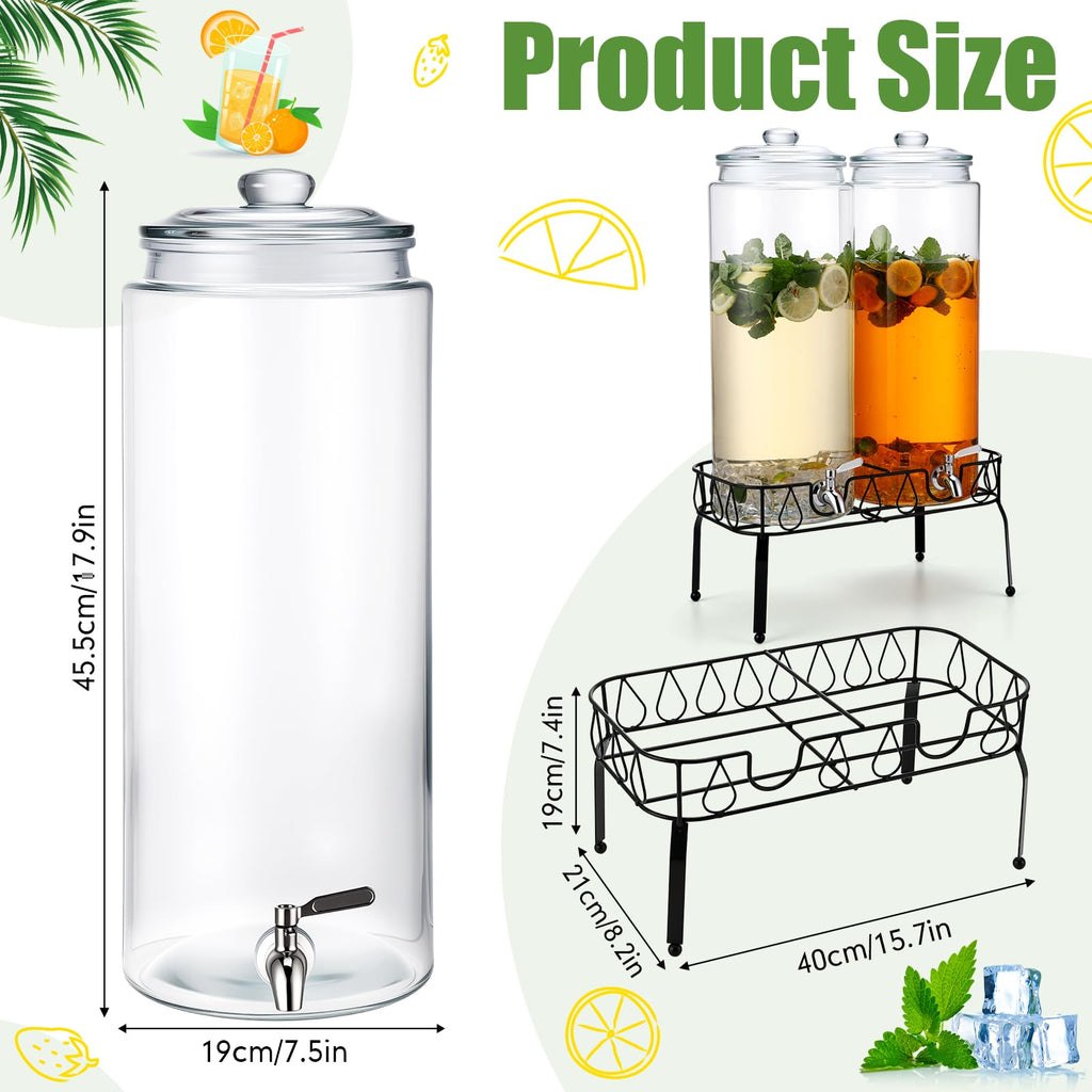 Honeydak 2 Pack 3 Gallon Glass Beverage Dispenser with Stand and Spigot Leakproof Glass Drink Beverage Storage for Valentine's Day Parties Mason Jar Dispenser with Lids