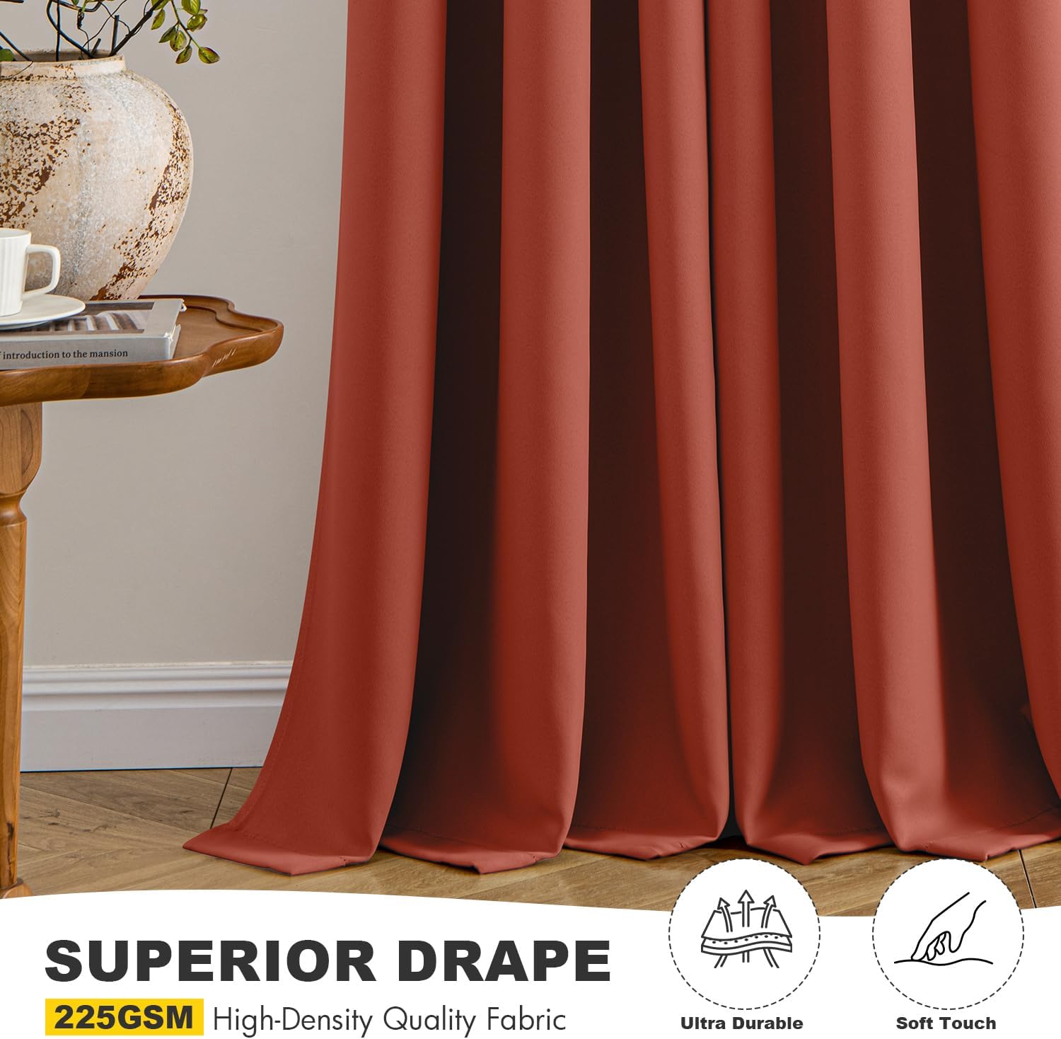MIULEE Burnt Orange Blackout Curtains - 90-Inch Thermal Insulated Drapes for Bedroom & Living Room