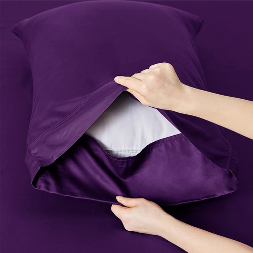 Bedsure Cooling Bed Sheets - Breathable Rayon from Bamboo, Soft & Silky | Full Size, Deep Pocket, Plum